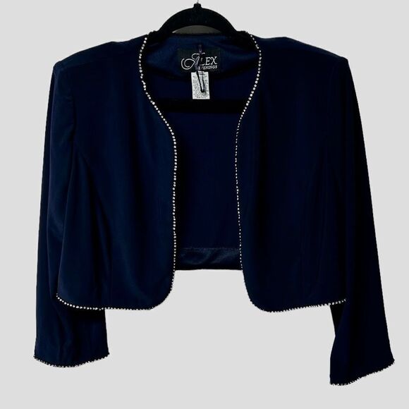 Alex Evenings Dark Navy Blue Sleeveless Maxi Dress Matching Cover Up Sweater - Picture 5 of 6